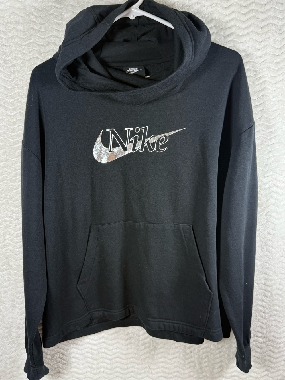 Nike Rally Women’s Black Hooded Sweatshirt with Metallic Logo